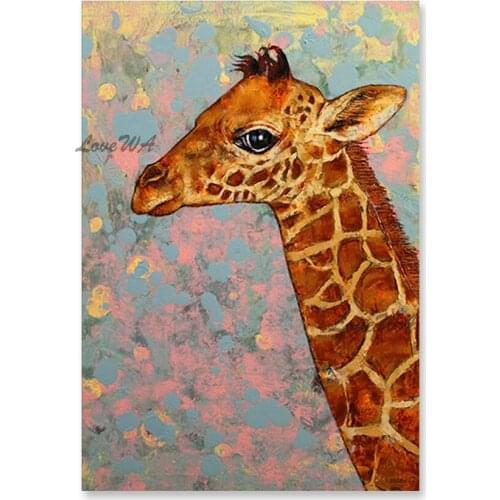 Modern Childrens Room Decorative Deer Head Wall Art Picture Canvas Animal Oil Painting Hand Painted Unframed Canvas Artwork