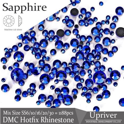 Upriver Sapphire Mix Sizes Full Sizes DMC Hotfix Rhinestones Loose Hotfix Strass DIY Design Stones