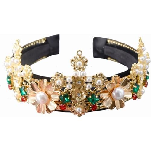 Fashion Women Wedding Hair Accessories Luxury Charm Baroque Retro Sequins Wide Crown Tiara Hair Bands Crystal Headband Jewelry