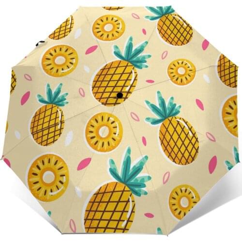 Wind Resistant Fully-Automatic Umbrella Summer Pineapple Rain 3 Folding Parasol Travel Car Umbrella