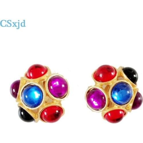 CSxjd Vintage beautiful colorful Resin Ear clip type earrings women beautiful earring