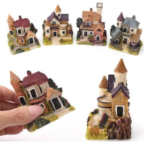 Vintage Mini Resin House Miniature House Fairy Garden Micro Landscape Home Garden Decoration Resin Crafts 4 styles Color Random