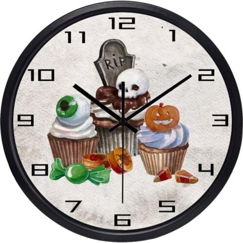 Cartoon Skeleton Pumpkin Horror Home Decrotive Funny Glass Wall Clock, Silent Dustproof Clock