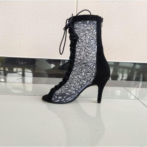 Evkoodance Professional Dance Boots 8.5cm Heel Lady Latin Shoes Mesh Latin Salsa Ballroom Dance Shoes Women Party Dancing Shoes