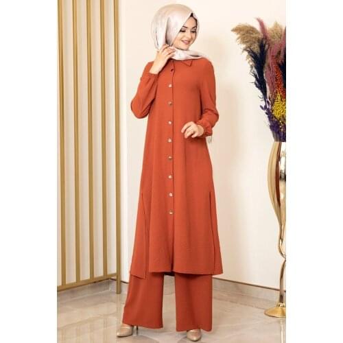 Tile red color two pieces women dress. Elegant and quality dress. Muslim dress. New season fashion. Made in Turkey. Kaftan
