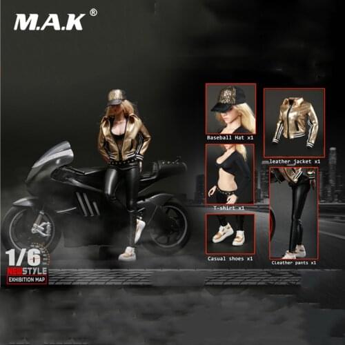1/6 FG051 Female Cool Locomotive Girl Golden Leather Clothes Suit & Shoes Set for 12 inches Figure Body
