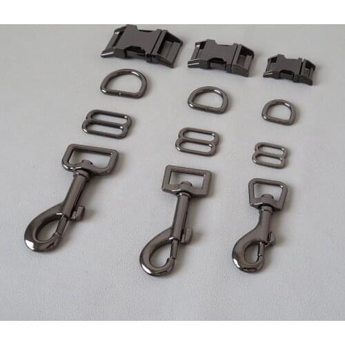 20Sets/Lot Metal D Ring Belt Straps Buckle Adjuster Snap Hook Clasp For Dog Collar Pacacord Leash Pet Leads Rope DIY Accessories