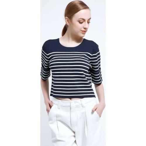 2021 spring new wool knit sweater womens matte double curvy round neck striped middle sleeve long loose blouse dropshipping