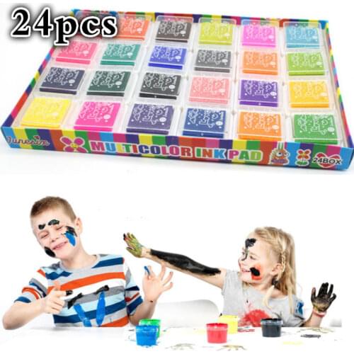 24 Colors Inkpad Cartoon Stamp Craft Oil Based DIY Ink Pads for Rubber Stamps Scrapbook Decor Fingerprint Kids Toy