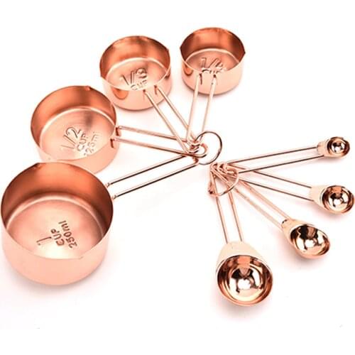 4/8Pcs Stainless Steel Measuring Cups and Spoons Set Rose Gold Stackable Tablespoons Measuring Cup Baking Tea Coffee Spoon