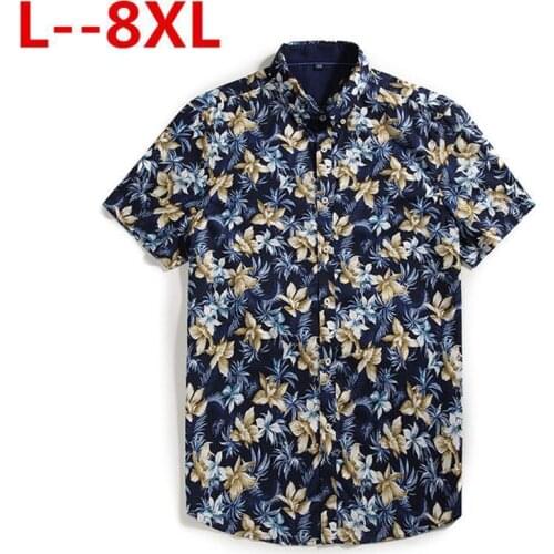 Big size 8XL 6XL 4XL Men Shirt Summer Style Floral Print Beach Hawaiian Shirt Men Casual Short Sleeve Hawaii Shirt Chemise Homme
