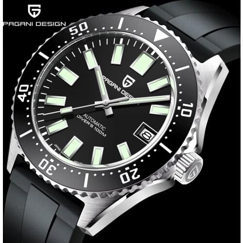 PAGANI DESIGN New Luxury Mens Automatic Mechanical Watch Sapphire Glass Rubber Strap NH35A Waterproof Watch Men Reloj Hombre