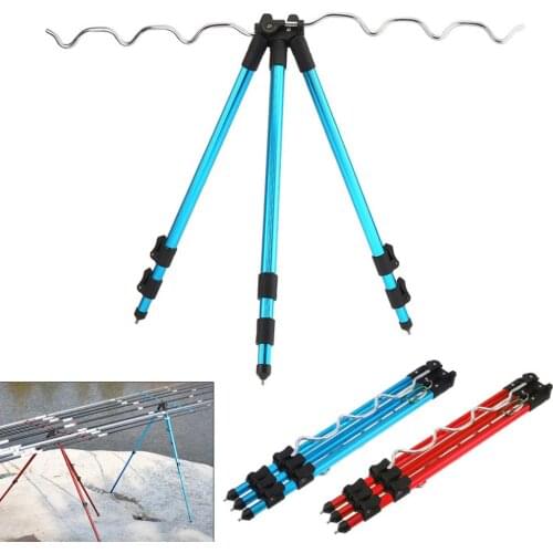 Fishing Rod Holder Aluminum Alloy Telescopic 7 Groove Collapsible Tripod Stand Sea Fishing Pole Bracket Blue Red Optional