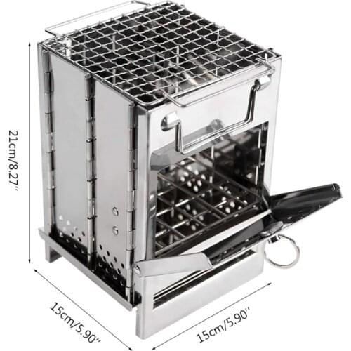 Wood Burning Camp Stove Folding Stainless Steel Grill Firewood Stove for Outdoor Survival Camping Cooking Picnic BBQ