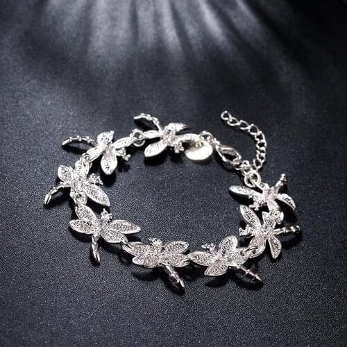 Hot sale fashion 925 sterling silver Bracelet for woman fine crystal Dragonfly chain Wedding party Christmas Gifts good Jewelry