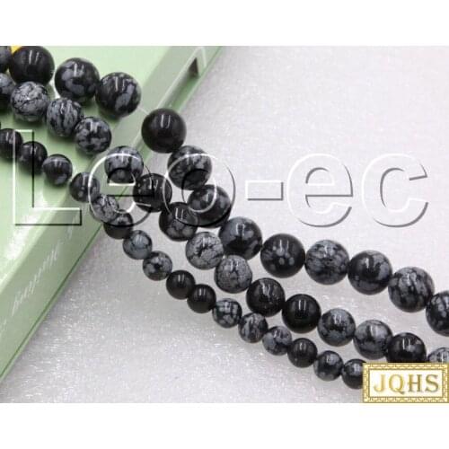 JQHS natural 6mm 8mm 10mm Round Snowflake Obsidian Beads Strand ForJewelry Making 15" V1209
