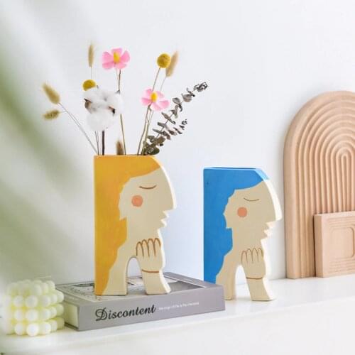 Nordic Creative Ceramic Girl Wash Face Vase Sculpture Ornaments Living Room Flower Arrangement Vase Home Decoration Accessories