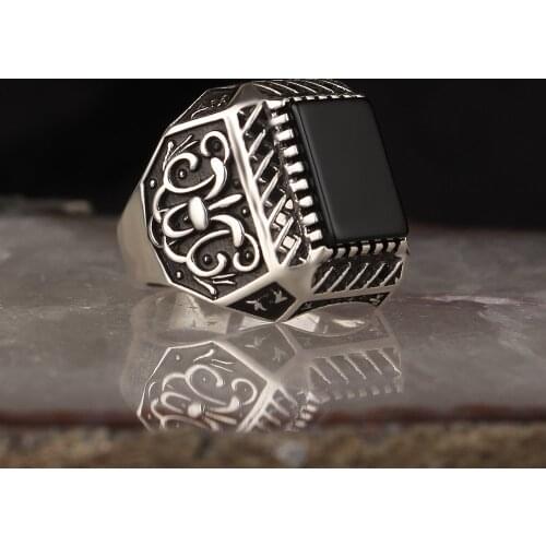 Onyx Stone Traditional Turkish 925 Silver Mens Handmade Signet Rings Jewelry Gift From Turkey for Women Men
