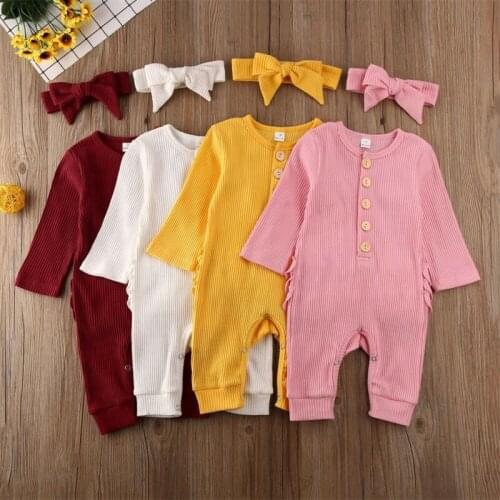 0-24 Months Baby Girls Rompers Spring Autumn Kids Baby Girl Playsuit Slid Pink Yellow Baby Girls Rompers Jumpsuit Kids Outfit
