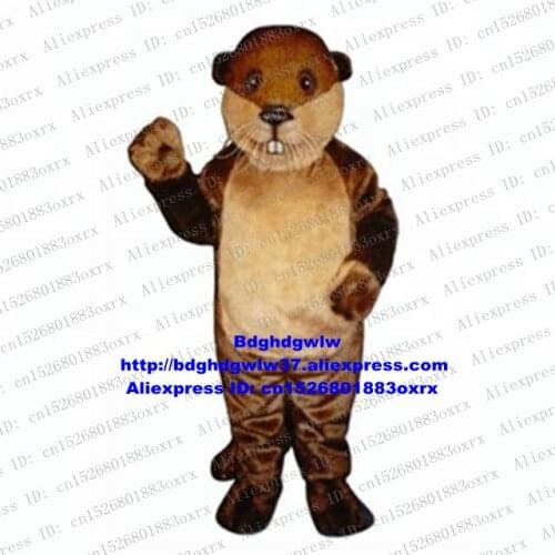 Brown Long Fur Otter Lutra Beaver Nutria Coypu Groundhog Bobac Tarabagane Mascot Costume Adult Head Big Image Ambassador zx2725