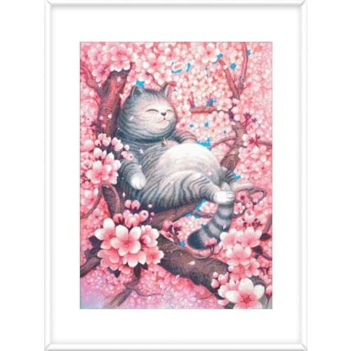 Kitten Among Cherry Blossoms Cross Stitch Pattern Kits 11CT 14CT Printed Canvas Embroidery Needlework Sets Home Fun Diy Handmade