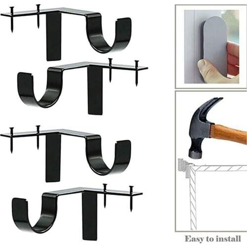 2 PCS Curtain Rod Bracket Black Single Hang Curtain Rod Holders Bracket Into Window Frame Curtain Rod Bracket With Iron Hook Up