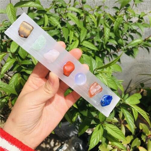 Seven Chakra Healing Crystals Stones Beads Wire Wrapped Raw Selenite Stick Wand for Yoga Meditation Spiritual Reiki Balancing
