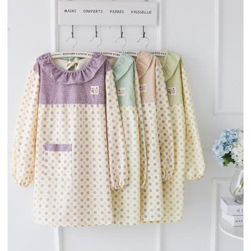 Korean fashion apron household kitchen oil and pollution-proof long-sleeved womens thin adult gown cooking waist
