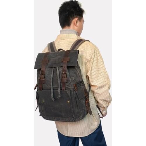 Fashion Backpack Men Oil Wax Canvas Backpack Rucksack Large Capital Travel School Laptop Bags Mochila