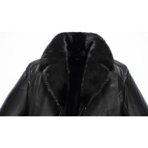 Fashion Black Genuine Thick Sable Fur Collar Sheepskin Leather Jacket Down Winter Coat Men 2020 YYJ0014