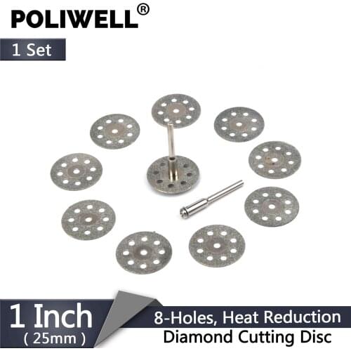 Diamond Blades Set 10pcs 22/25mm 8-Holes Circular Saw Blade Disk with 2pcs 3mm Rod Diamond Cutting Wheel for Dremel Rotary Tool