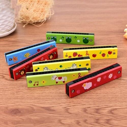 New Sale Cartoon Painted Wooden Harmonica Children Musical Educational Music Toys Instrument Random Color