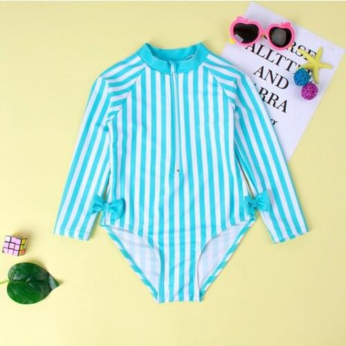2021 new childrens all in one swimsuit long sleeve one-piece vertical stripe hot spring comfortable breathable suit