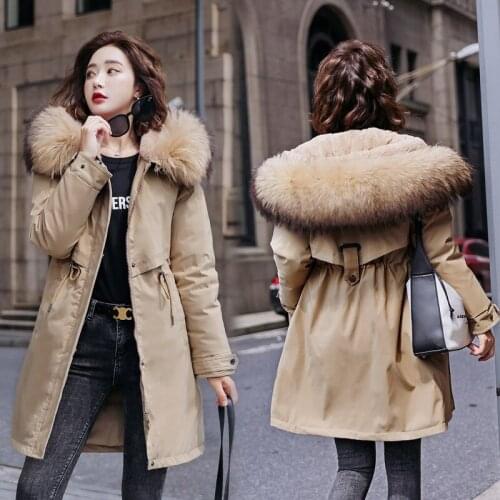 2021 New Womens Autumn and Winter Warm Parka Coat Fur Lining Long Winter Jacket Womens Mid-length Hooded Winter Jacket Women