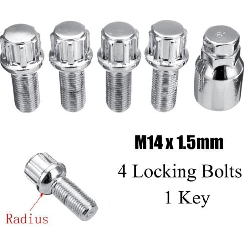 New 5pcs/set Steel Wheel Lock Bolts M14 x 1.5mm Locking Radius Security Lug Nuts Set for Audi for VW