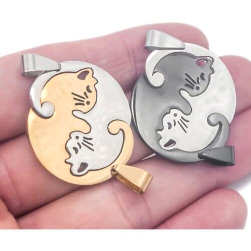1pcs stainless steel Cute lovely cat charm Necklace Lover Girlfriend Gift Set Valentines Day For Women Jewelry Paired Pendant