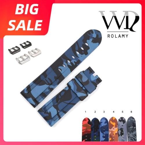 Rolamy 24mm Top Luxury Digital Grey Watch Band Strap Waterproof Silicone Rubber Band Loops For Panerai Luminor Replacement Strap