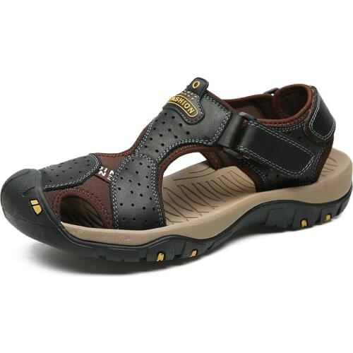 Classic Mens Sandals Summer Soft Sandals Comfortable Men Shoes Genuine Leather Sandals Big Size Soft Outdoor Men Roman Sandals