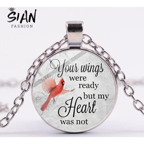 SIAN Commemorate You Pendant Necklace Your Wings Were Ready But My Heart Was Not Quote Long Necklace Losing Loved Ones In Memory