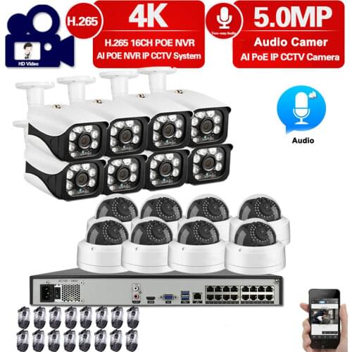 H.265 16CH 5MP 4K POE NVR Kit CCTV Security System Outdoor 5MP Audio Record IP Bullet Camera P2P Home Video Surveillance Set 4TB