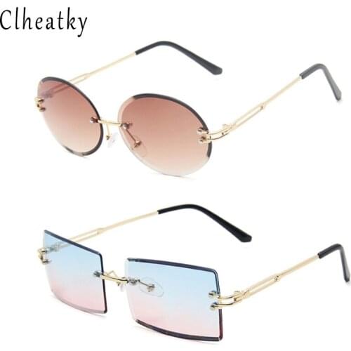 Sunglasses Women Rimless UV400 Metal Frame Rectangle Sun Glasses Luxury Brand Fashion Women Mens Glasses Shades Blue Lens