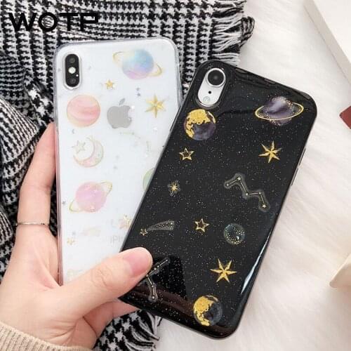 WOTP Fashion Space planet Glitter phone Cases For iphone 11 11Pro Max X XS Max 7 6S 8 Plus Soft Silicon Colorful Case Back Cover