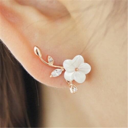 Jztop Brand Leaf Shell Flowers Stud Earrings Fashion Small Fresh Fine Needle Hypoallergenic Earrings for women