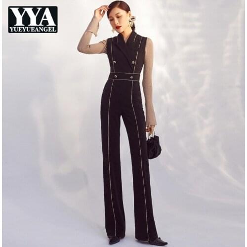 Women OL Business Slim Jumpsuit 2021 Spring High Waist Flare Trousers Fashion Streetwear Solid Color Sleevless Overalls Female