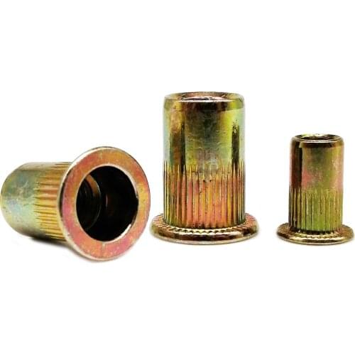 20pcs Carbon Steel Flat Head Metric Thread Blind Blinding Rivet Nut Insert Rivnut Nutsert M3 M4 M5 M6 M8 M10 M12 Bolt Screw B