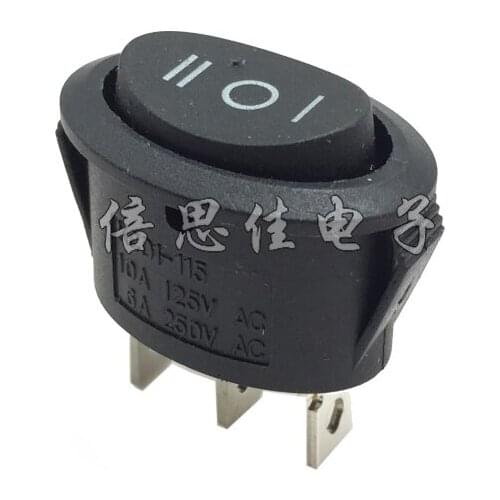 10pcs/Rocker switch Ellipse 6A 3 files 3 Pin 3P3T Black SPDT Ship type switch
