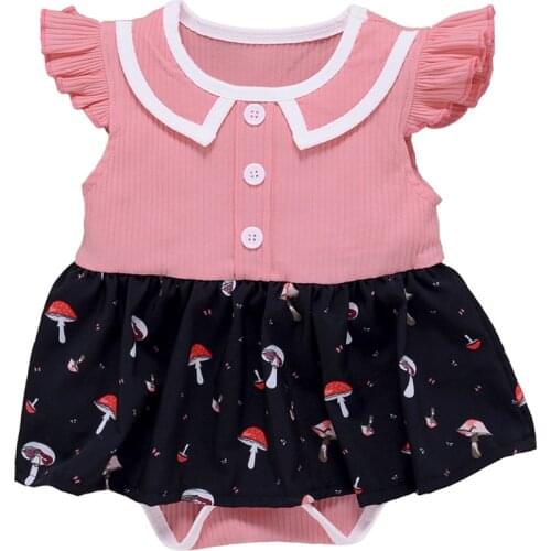 2021 Summer Baby Girl’s Sweet Fly Sleeve Romper Fashion Button Round Neck Stitching Print Skirt Wrapped Jumpsuit Hot Sale