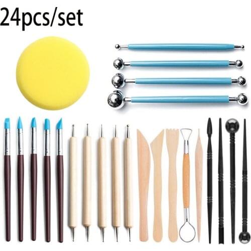 24PCS Ceramic Clay Tools Set Polymer Clay Tools Pottery Tools Set Wooden Pottery Sculpting Clay Cleaning Tool Set tool sculpture