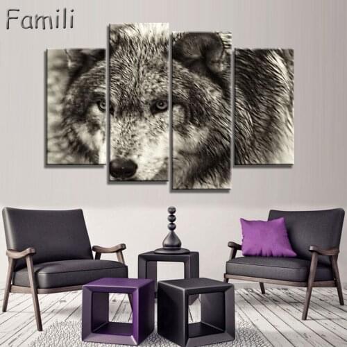 4 Panels Art Painting High Quality HD For Living Room Canvas Prints Wolves Stand For Future Wolf Handsome New Life