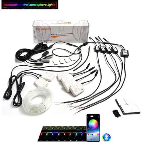 6+4) RGB 6 Meter Fiber Optic Atmosphere Lamps App Control 64Color NO Threading Decorative Dashboard Door with Foot Light